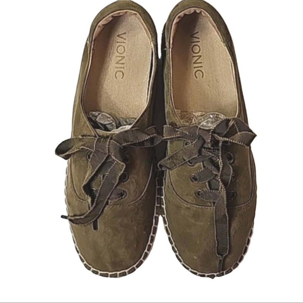 Vionic Suede Lace-Up Espadrilles Sandy Olive - Picture 5 of 12